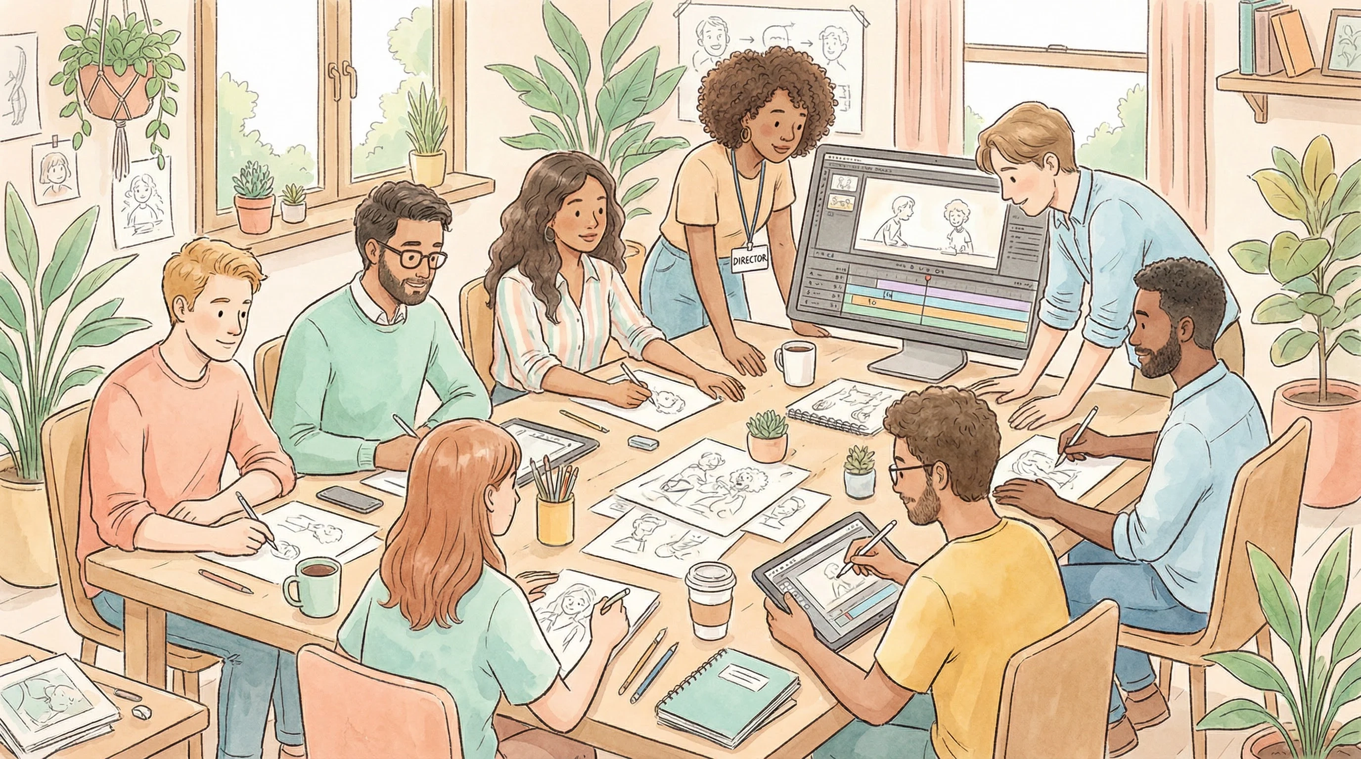 焕儿创作团队协作工作场景插画 - 多元化动画专业团队